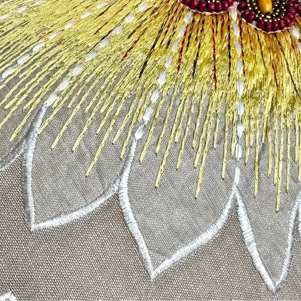 Pier 1 Imports Pillows Lumbar Throw Embroidered Beaded Sunflowers Two 19” x 14”